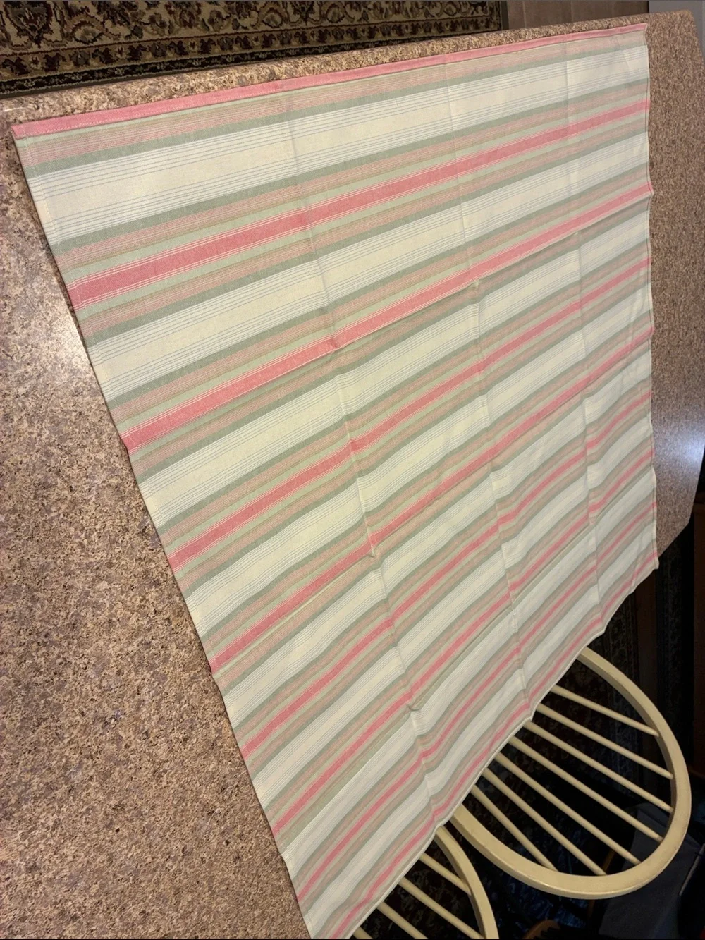 Longaberger 36” Cabana Stripe Fabric Square - Pink, Green & Cream SMELLS MUSTY